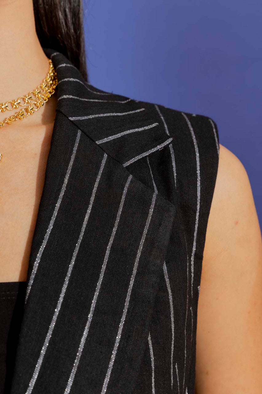 Black Stripe Linen Vest