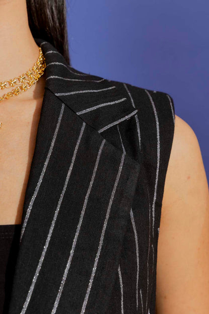 Black Stripe Linen Vest