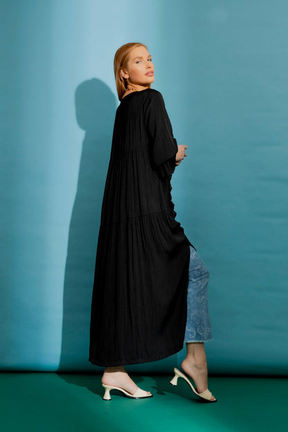 Black Silky Ruffle Dress