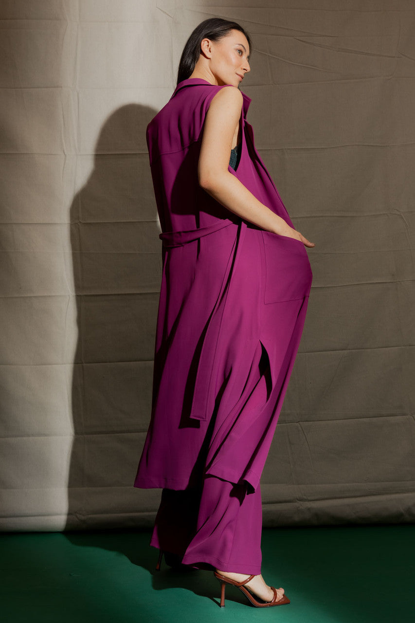 Berry Euro Longline Belted Vest